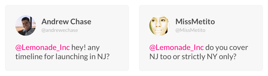 Lemonade arriving in New Jersey Customer Testimonials