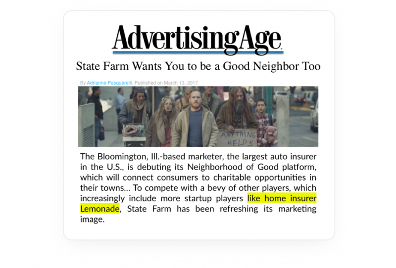 AdvertisingAge article on State Farm and Lemonade