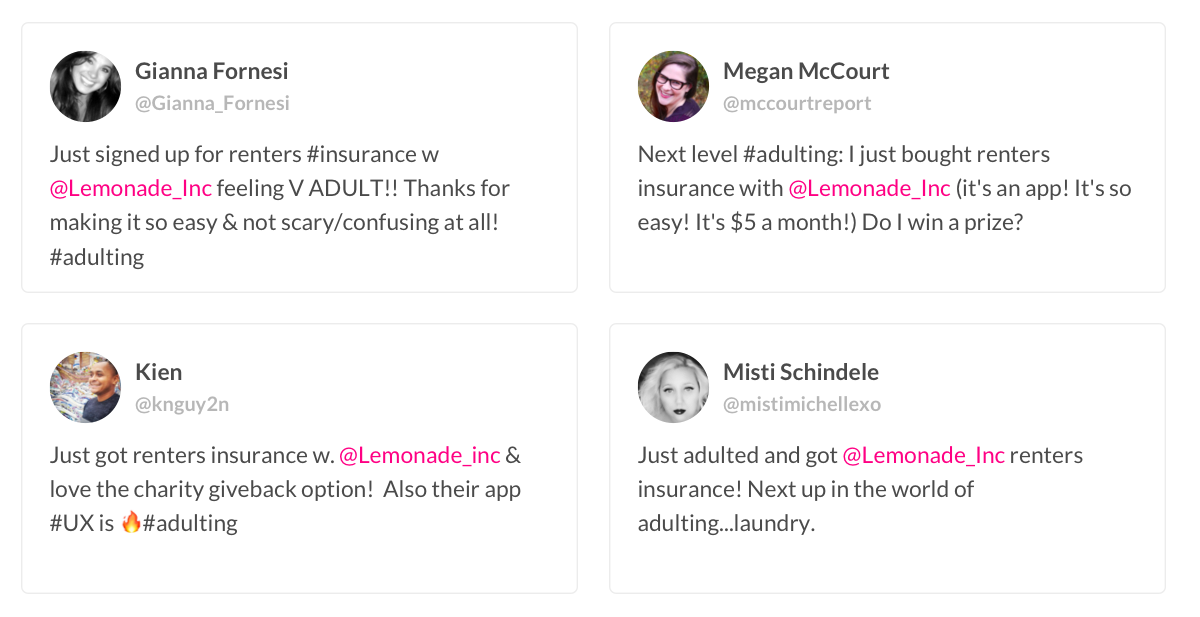 Lemonade Members Tweetings About Insurance & Adulting