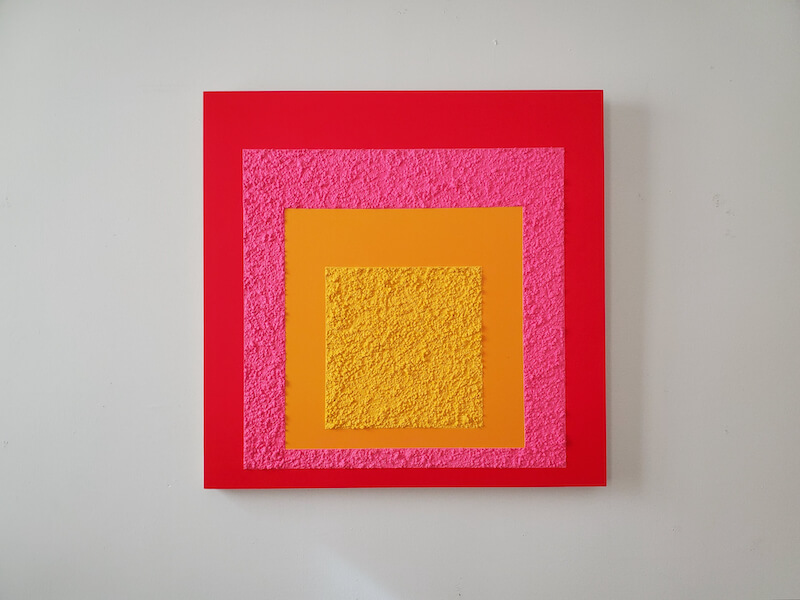 An affordable painting by Kevin Stahl that pays homage to Peter Halley and Josef Albers.