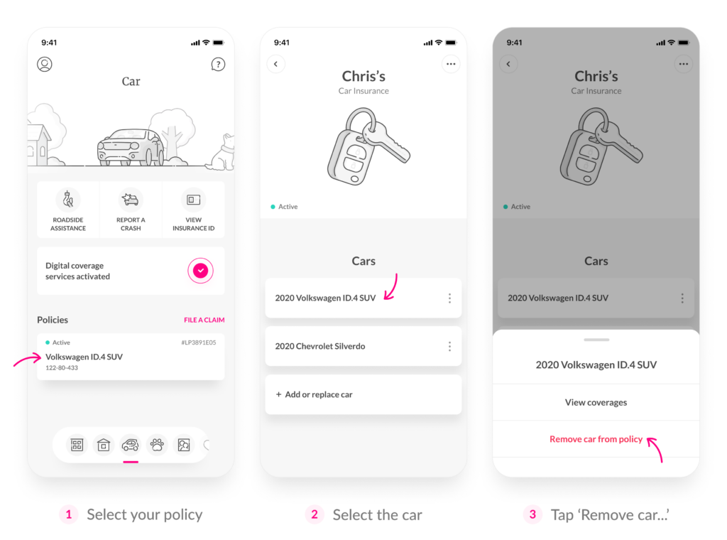 Lemonade app helps to remove a car from your policy