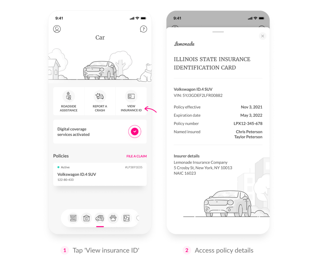 see your Lemonade insurance name ID on your policy with the App