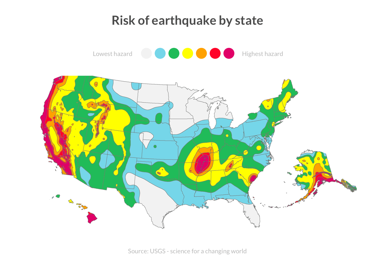 Risk of earthquake by state