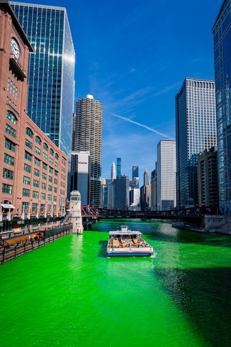Every St. Patrick’s Day, the Chicago River is dyed green 