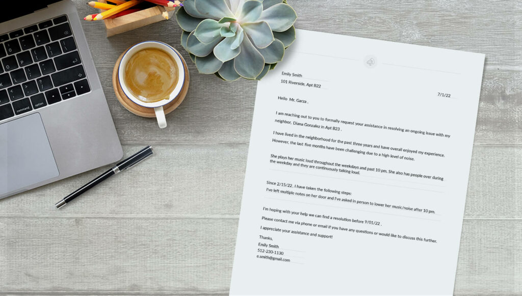 noise complaint letter template