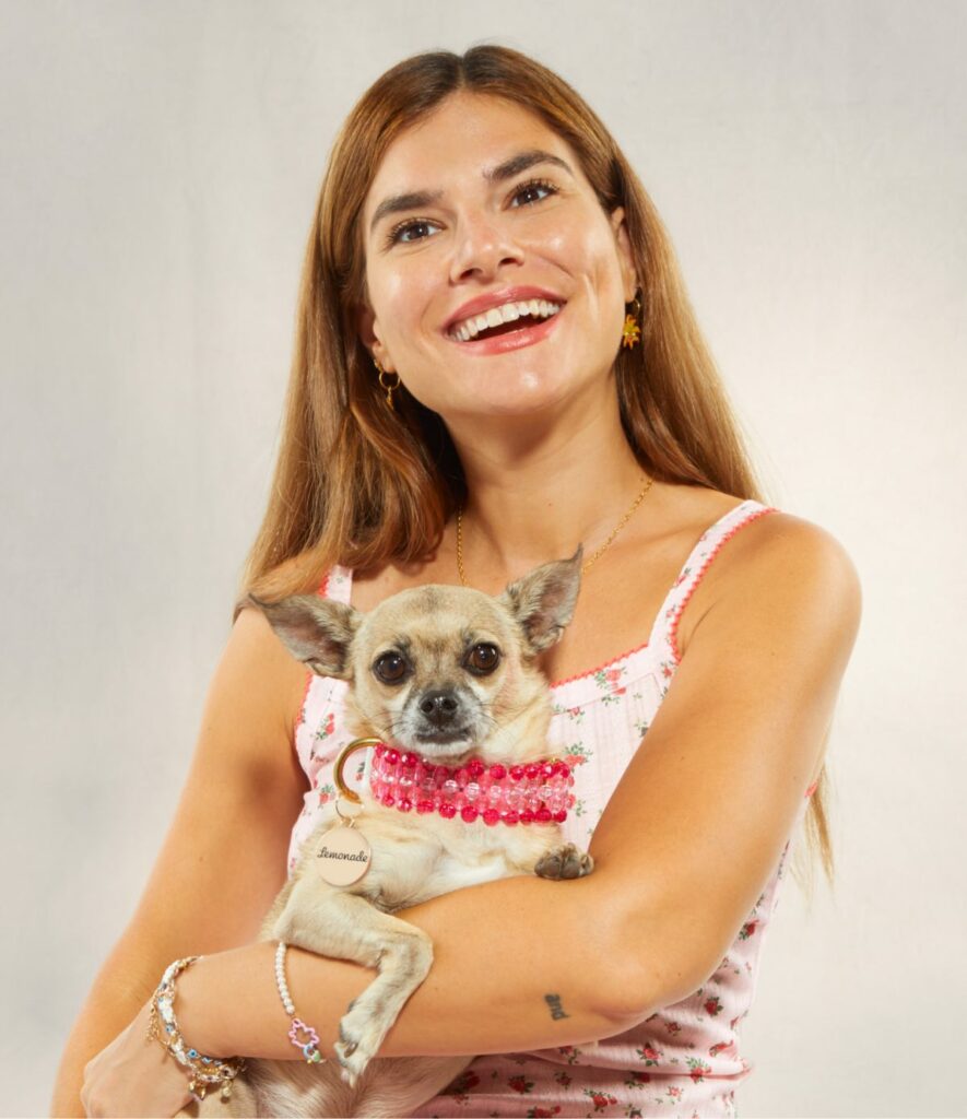 Susan Alexandra with her dog, Pigeon.