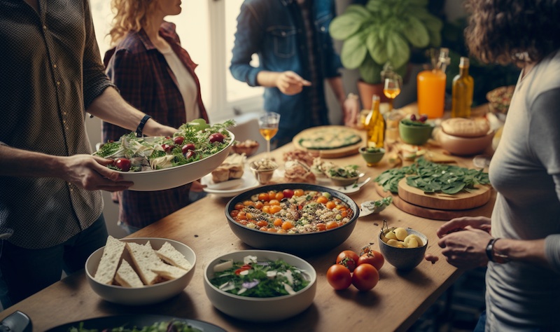 potluck buffet at housewarming party